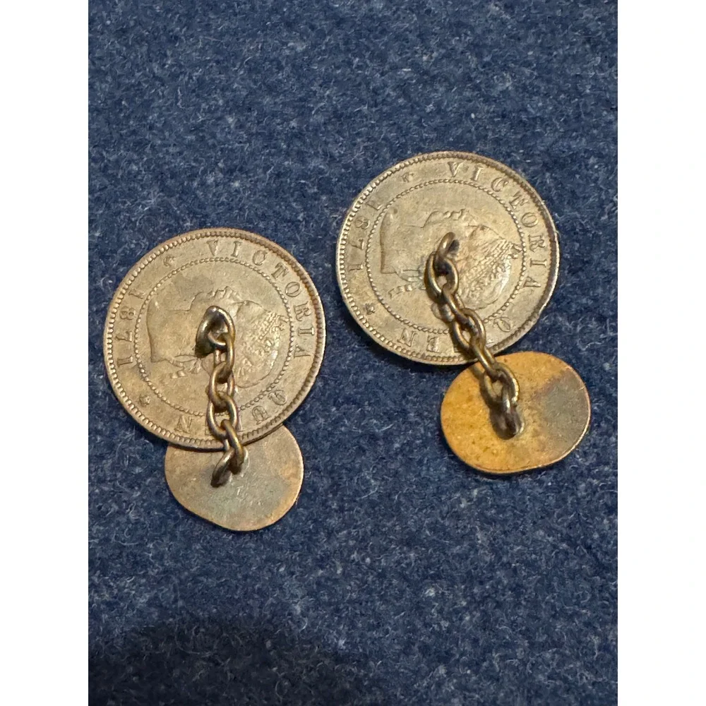 Antique 1871 Prince Edward Island One Cent Coin Cufflinks Victoria Bronze Pair